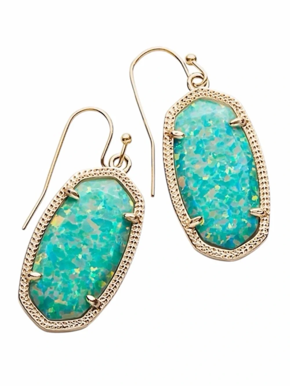 Kendra Scott Dani Gold Earrings in Aqua Kyocera Opal - Picture 8 of 8